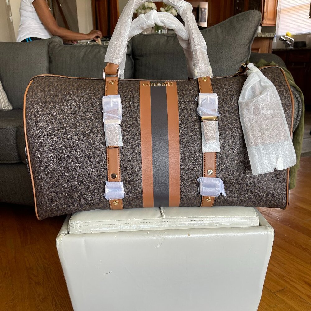 Michael Kors Bedford Travel Large Logo Stripe Weekender Duffle Bag